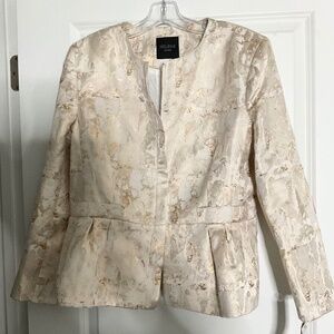 Helen London Women’s Peplum Gold Blazer with Metallic Shimmer